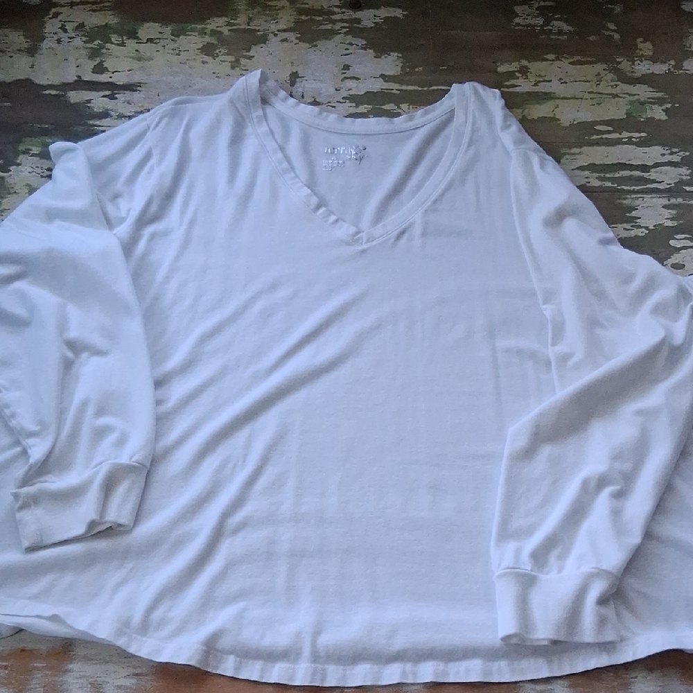 Women's White V-Neck Long Sleeve Top Size 5X